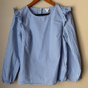 JCrew Women’s blouse top Blue and White Striped Cotton